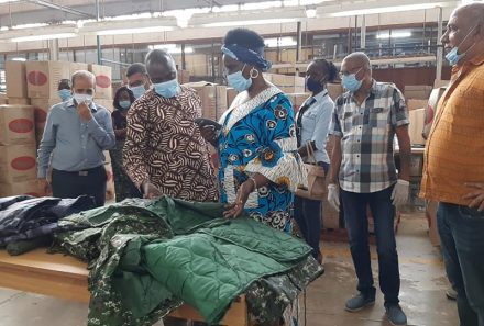 Hon. Minister Amelia Kyambadde tours Nytil Factory to check on the progress of mask manufacture